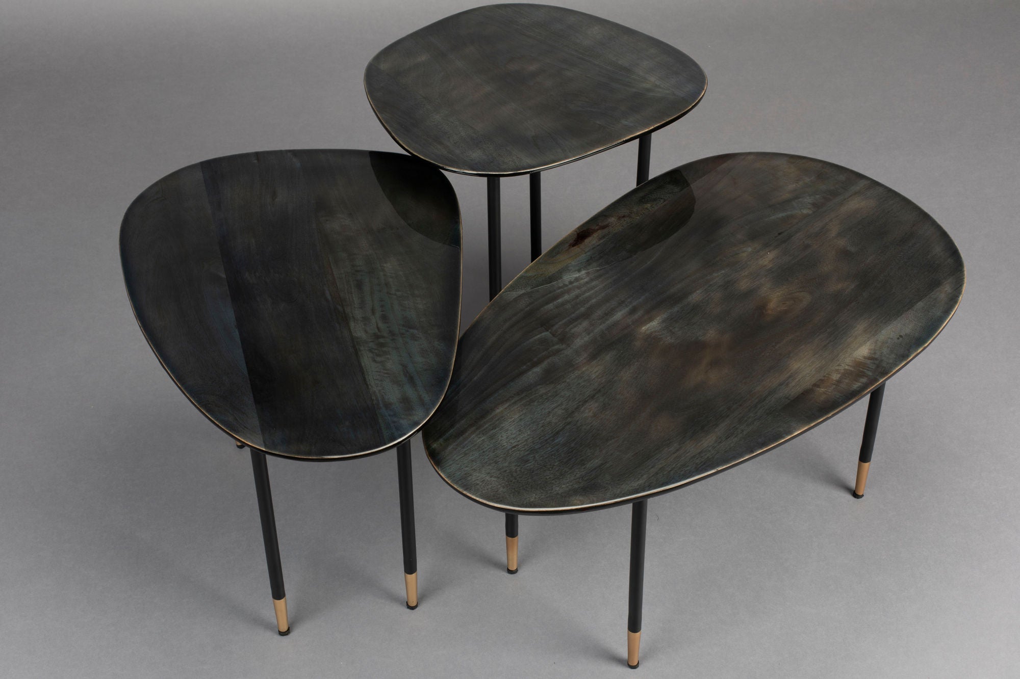 Dutchbone Set of 3 Phyllis Gloss Black Mango Wood Side Tables Nest